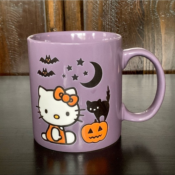 Hello Kitty Other - Hello Kitty Purple Halloween Mug - Black Cat Jack O’ Lantern Bats